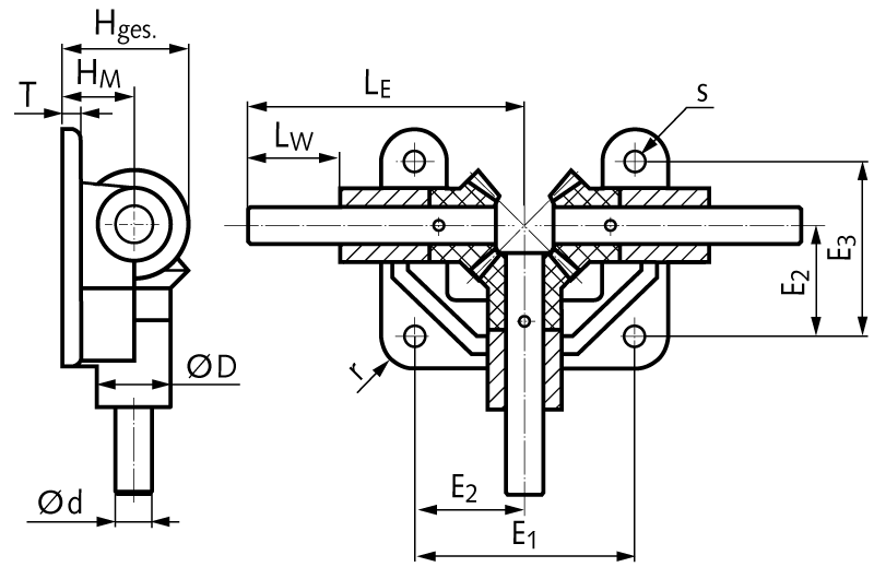 Open angular drive OW3 with polyacetal bevel gears stainless steel shafts Ø 15mm module 3 16 teeth 1:1 version 20