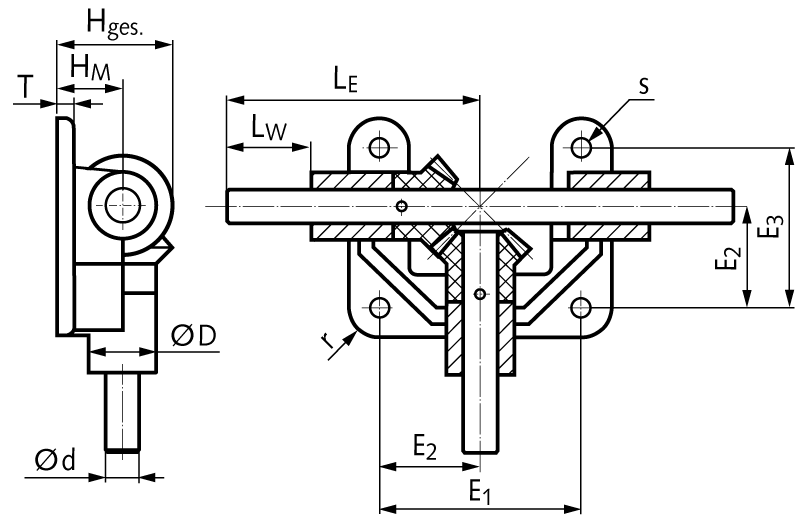 Open angular drive OW3 with polyacetal bevel gears stainless steel shafts Ø 5mm module 1 16 teeth 1:1 version 30L