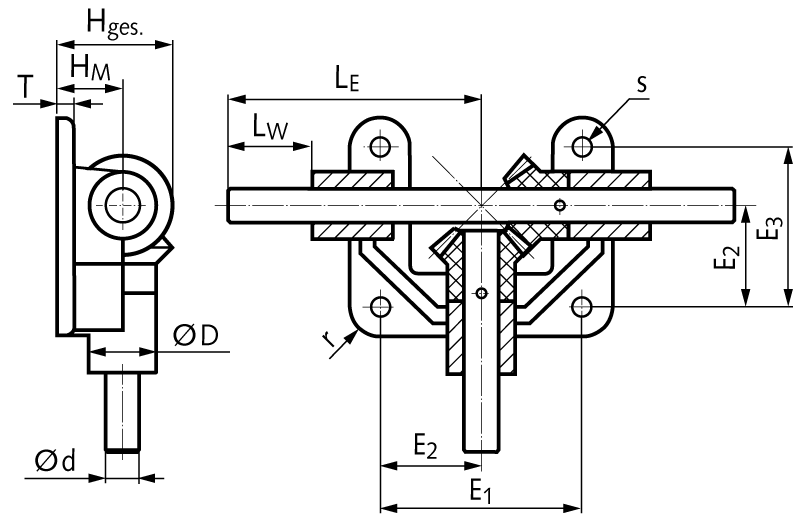 Open angular drive OW3 with polyacetal bevel gears stainless steel shafts Ø 10mm module 2 16 teeth 1:1 version 30R