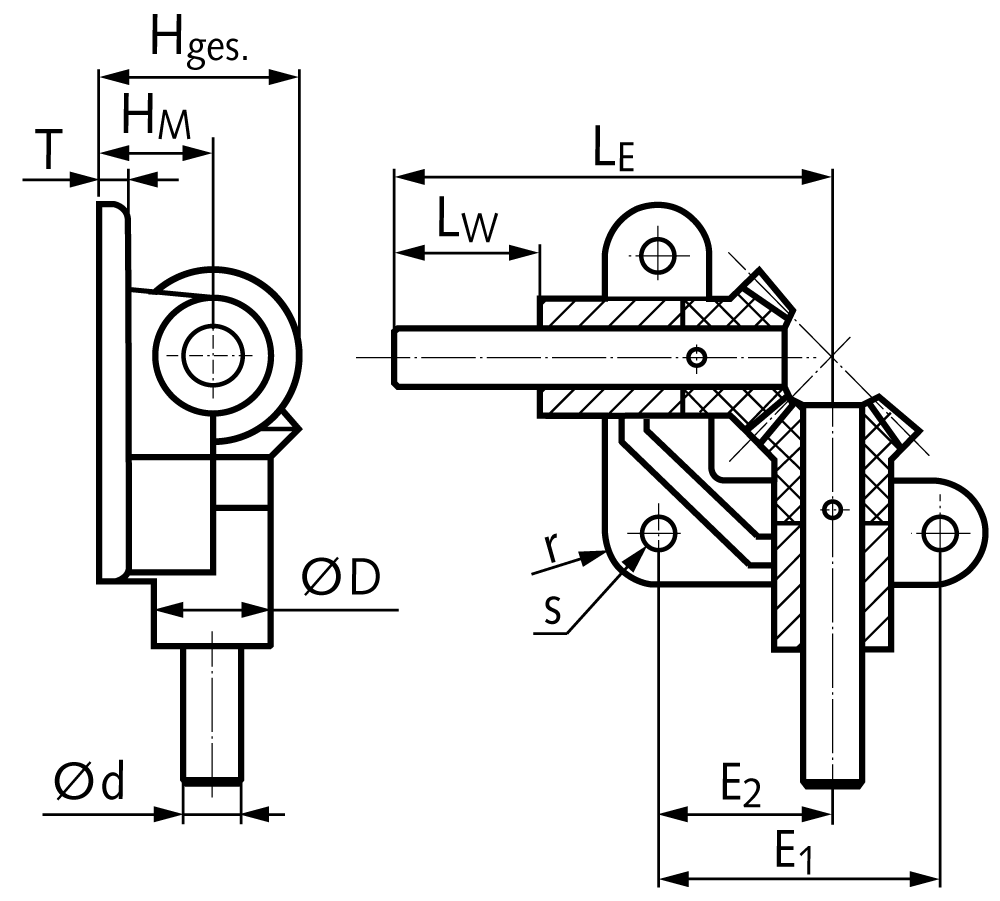 Open angular drive OW2 with polyketone bevel gears stainless steel shafts Ø 10mm module 2 16 teeth 1:1 version 10
