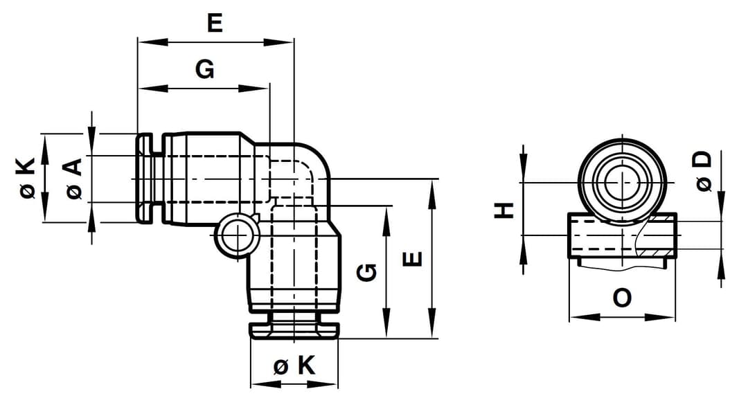 Elbow adaptor, tube outer diameter 6mm