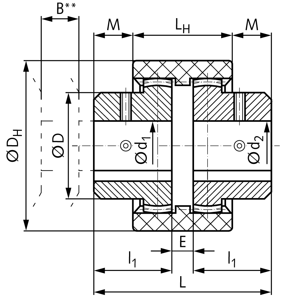 Sleeve part for toothed coupling BOS II material PA 6.6 Size 19 outside diameter 48mm length 37mm