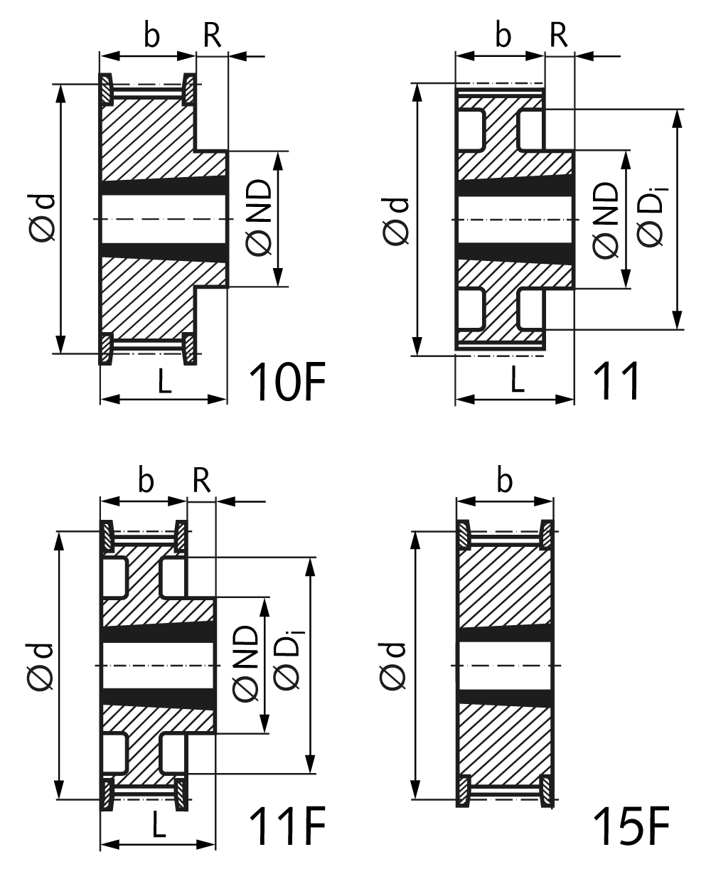Timing belt pulley from steel AT10 48 teeth belt width 16mm for taper bush 2012