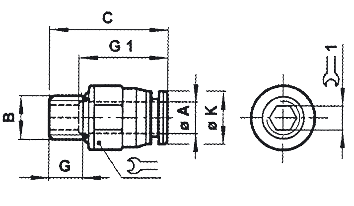 Straight adaptor tube outer diameter 6mm, thread G1/8