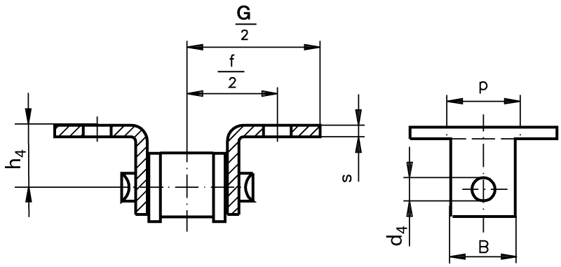 Chain connecting link type 11 / E with bent attachments 12 B-1-K1 attachments slim version on both sides stainless steel 1.4301