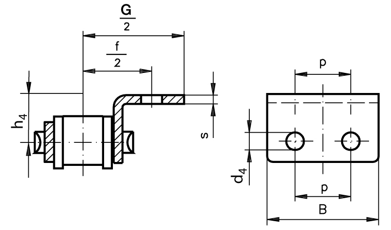 Chain connecting link type 11 / E with bent attachments 08 B-1-K2 attachments wide version on one side