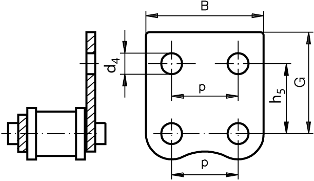 Chain connecting link type 11 / E with straight attachments 06 B-1-M2 attachments wide version on one side stainless steel 1.4301