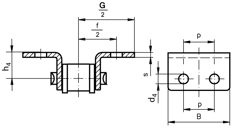 Chain connecting link type 11 / E with bent attachments 12 B-1-K2 attachments wide version on both sides stainless steel 1.4301