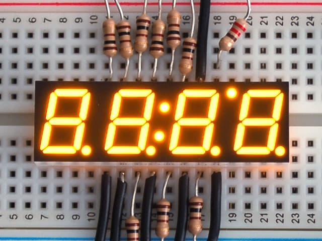 Yellow 7-segment clock display - 0.39" digit height