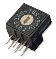 OMRON ELECTRONIC COMPONENTS - A6RV162RS - Commutateur codé rotatif, A6RV Series, Traversant, 16 Positions, 24 VDC, Hexadécimale, 25 mA