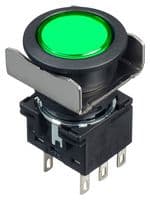 IDEC - LB6B-M1T6LG - Commutateur bouton-poussoir industriel, Silhouette affleurante, LB Series, 18.2 mm, DPDT, Momentané