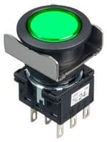 IDEC - LB6L-A1T64G - Commutateur bouton-poussoir industriel, Silhouette affleurante, LB Series, 18.2 mm, DPDT, Maintenu