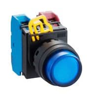 IDEC - YW1L-M2E10QM3S - Commutateur bouton-poussoir industriel, YW Series, 22.3 mm, SPST-NO, Momentané, Rond relevé, Bleu