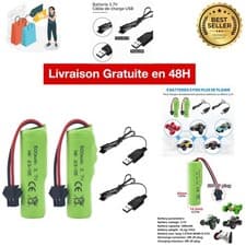 Batterie 3.7V 500mAh SM-2P pour voiture RC avec câble de charge USB