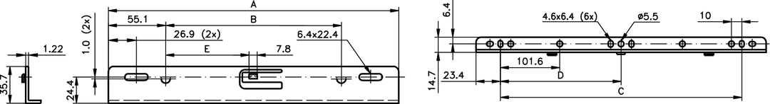 Pair of brackets DZ 633 for slide length 350mm bracket length 346,7mm zinc plated