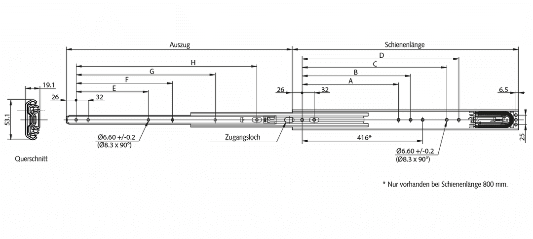 Slide set DZ 5321 EC slide length 1100mm zinc plated