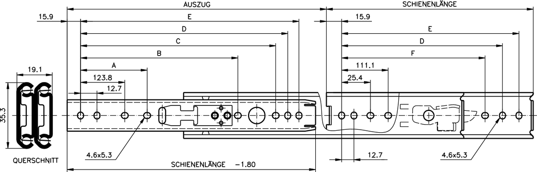 Slide set DZ 0305 slide length 610mm zinc plated