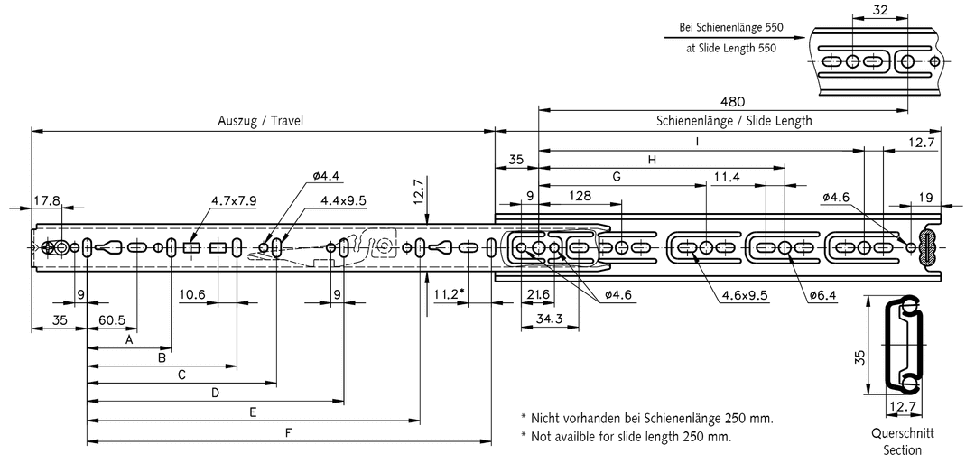 Slide set DZ 2132 slide length 300mm zinc plated