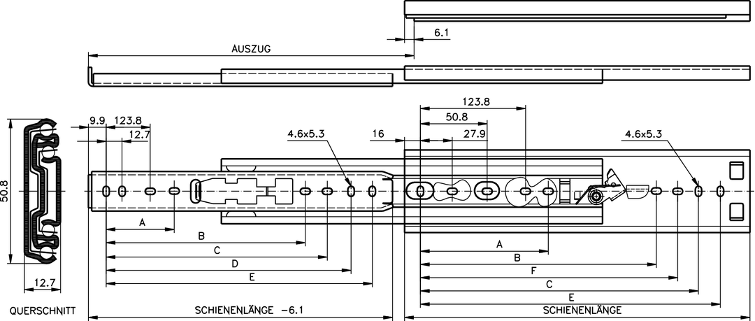 Slide set DZ 3307 slide length 559mm zinc plated