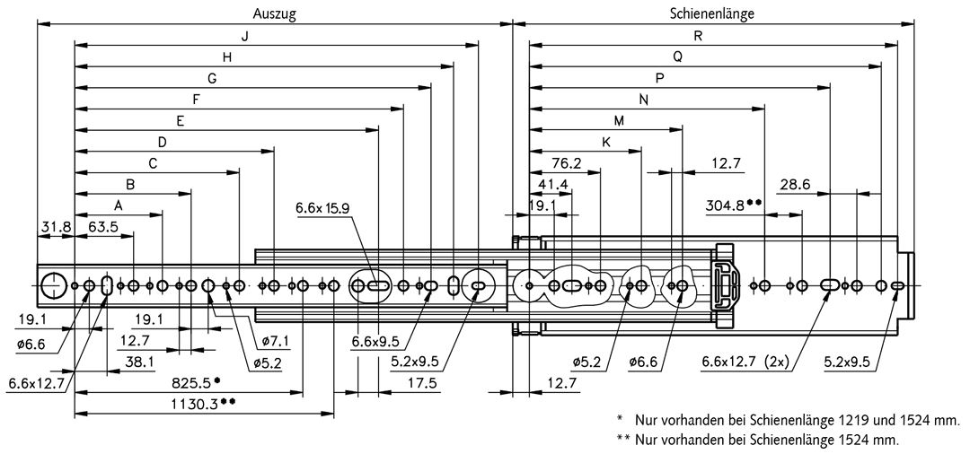 Slide rail DZ 9301 slide length 914mm zinc plated