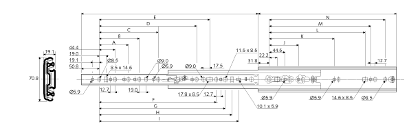 Slide set DZ 7957 slide length 457.2mm zinc plated
