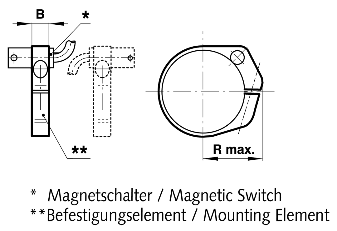 Switch mounting bracket for magnetic switch for cylinder diameter 25mm