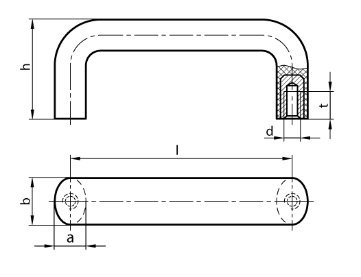 Cabinet U handle 725 length 117mm material PA HT