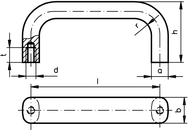 Cabinet U handle 565 length 128mm material aluminium
