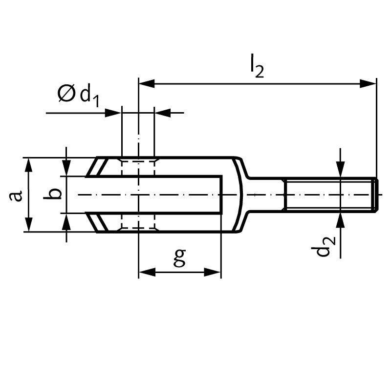 Clevis DIN 71752 size 6 x 12 external thread M6 right handed steel zinc-plated