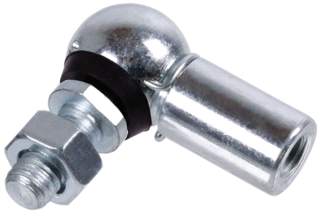 Angle joint DIN 71802 type CS with safety circlip size 13 thread M8 left with nut steel zinc-plated with mounted sealing cap