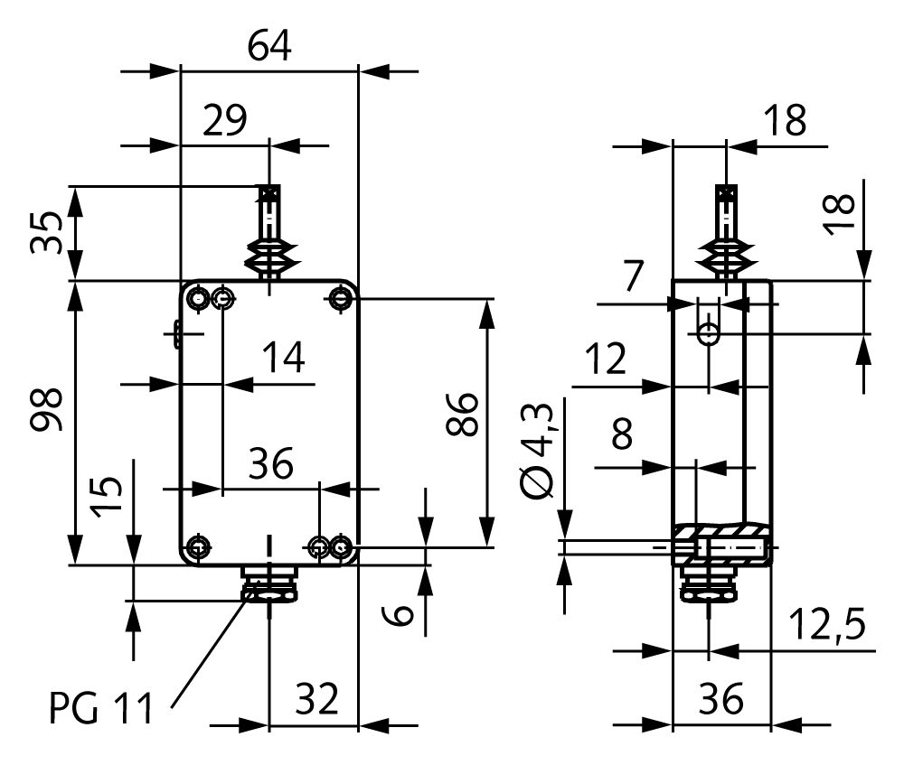 Limit switch for safety clutch 220-250 V AC
