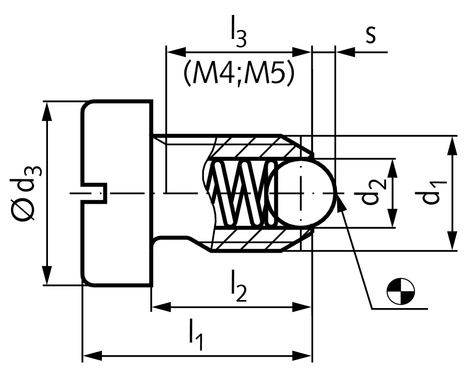 Spring plunger M5 type AN with ball and head stainless steel 1.4305