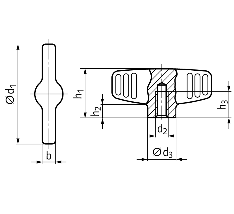 Wing nut stainless steel d1 = 58mm internal thread M8
