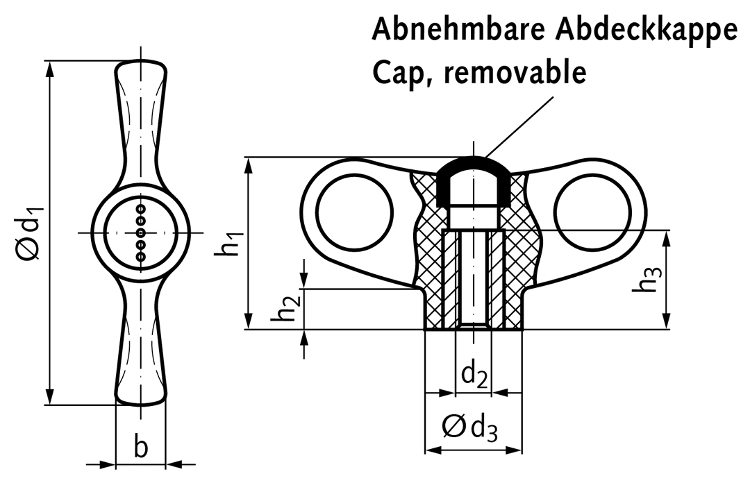 Wing nut made from thermoplast d1 = 48mm internal thread M6