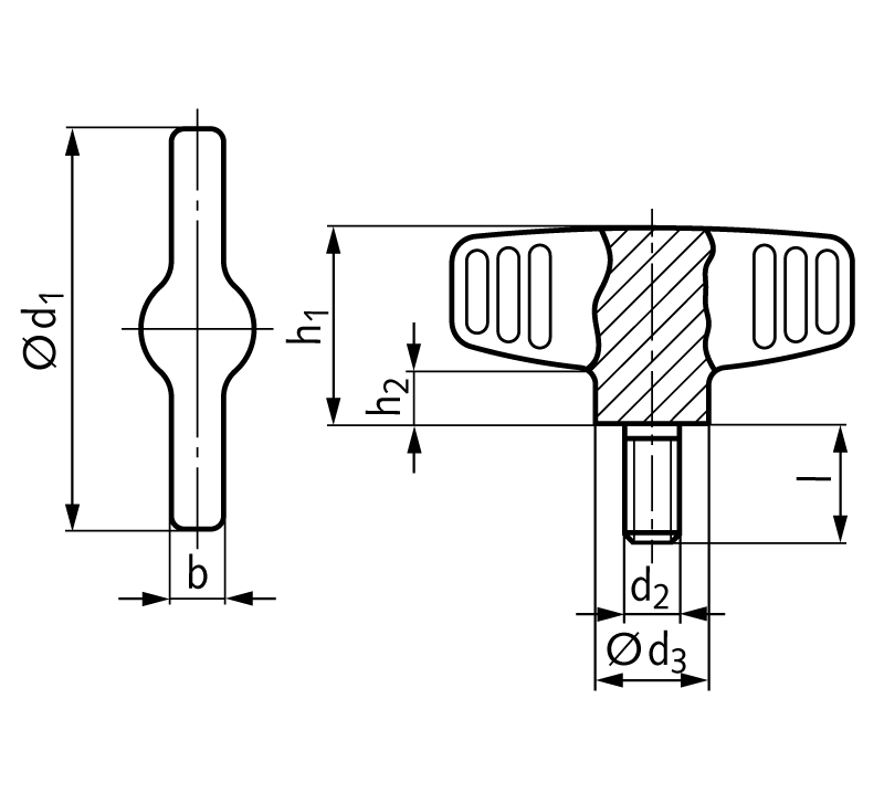 Wing screw stainless steel d1=46mm external thread M8 x 20mm