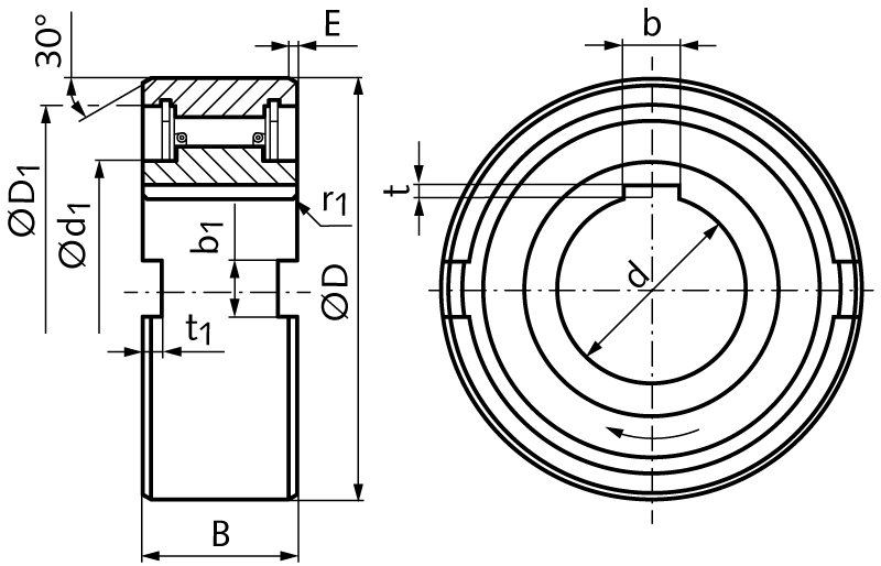 Internal freewheels TFS-17 inner diameter 17mm outer diameter 47mm width 19mm with keyway at inner ring and radial keyways at outer ring