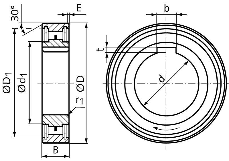 Internal freewheels TSS-15 inner diameter 15mm outer diameter 35mm width 11mm with keyway at inner ring