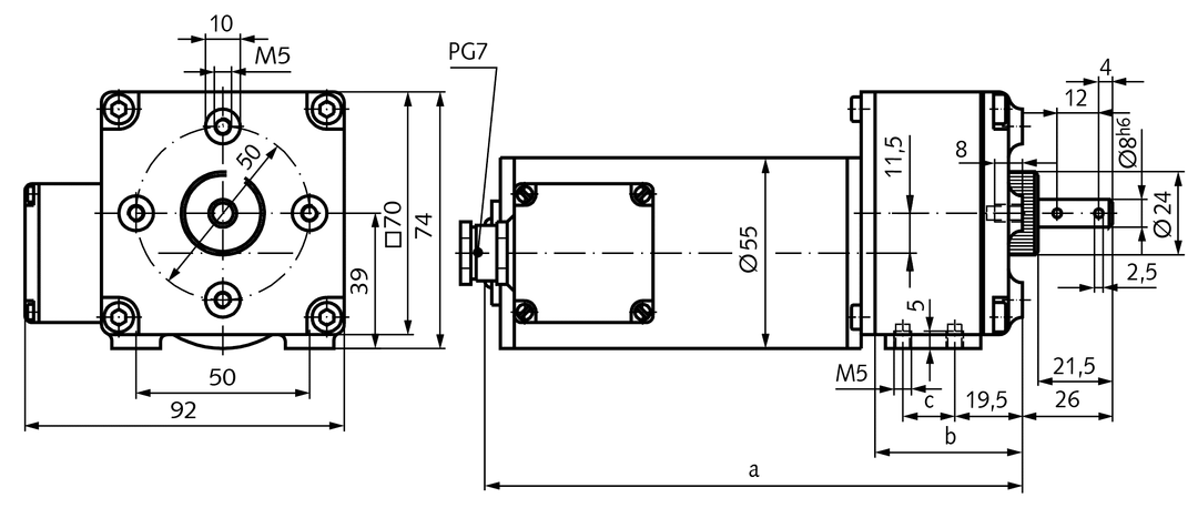 Gearbox GE/I i=480:1 matching with motors 43040100 43040300 43040500