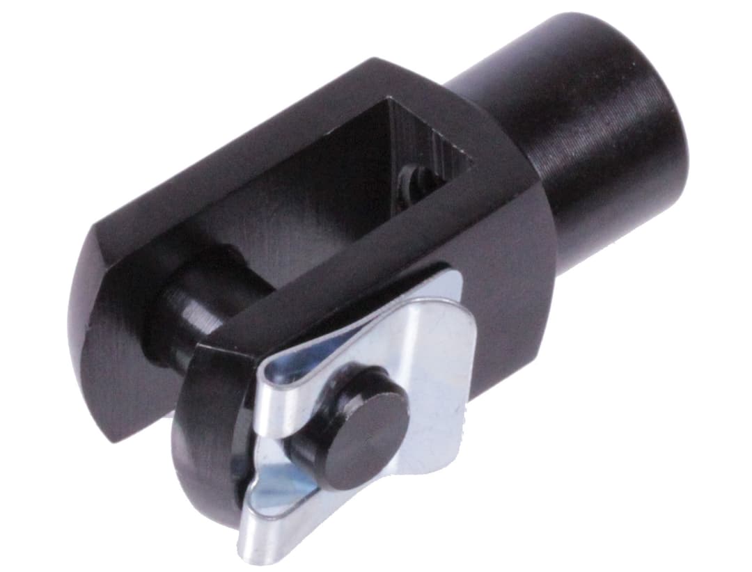 Clevis joint similar DIN 71752 size 10 x 20 type SL right handed aluminum black anodized