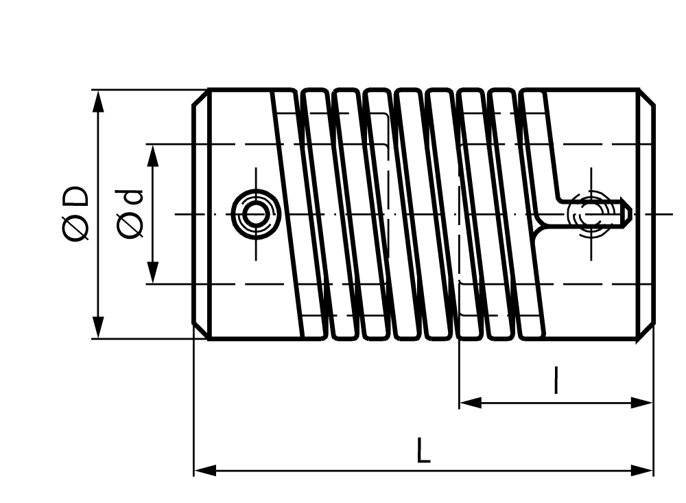 Flexible coupling EK nominal torque 0.5Nm with pilot bore overall length 35mm outer diameter 16mm