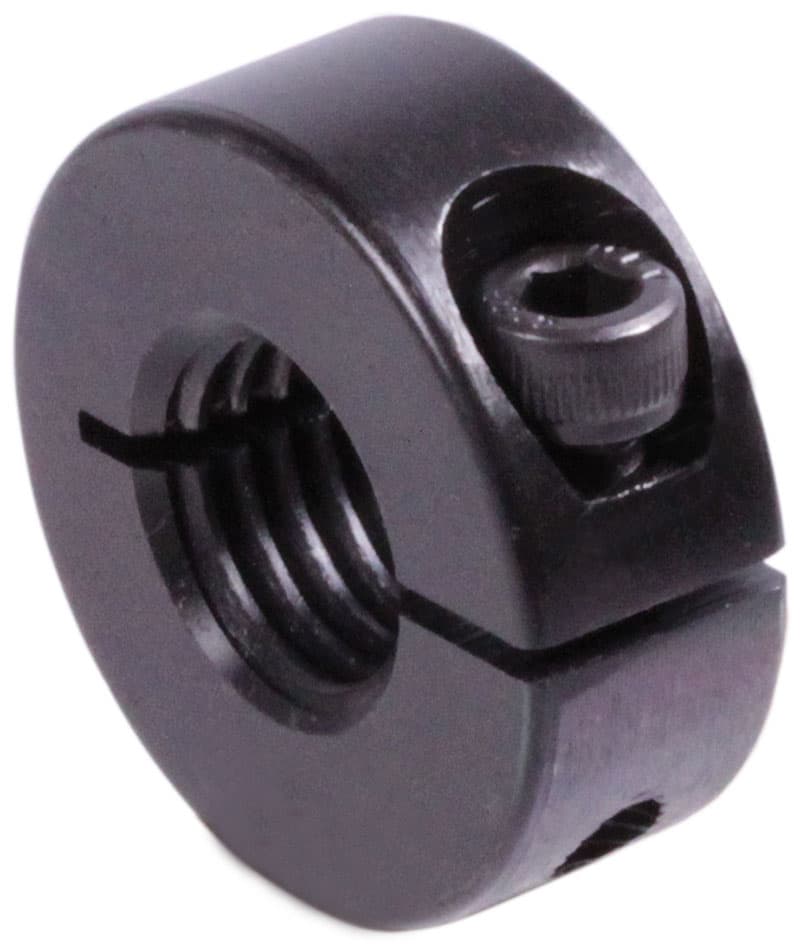 Clamp collar with thread single split steel C45 black oxide finished thread M4 x 0.70 with bolt DIN 912 12.9