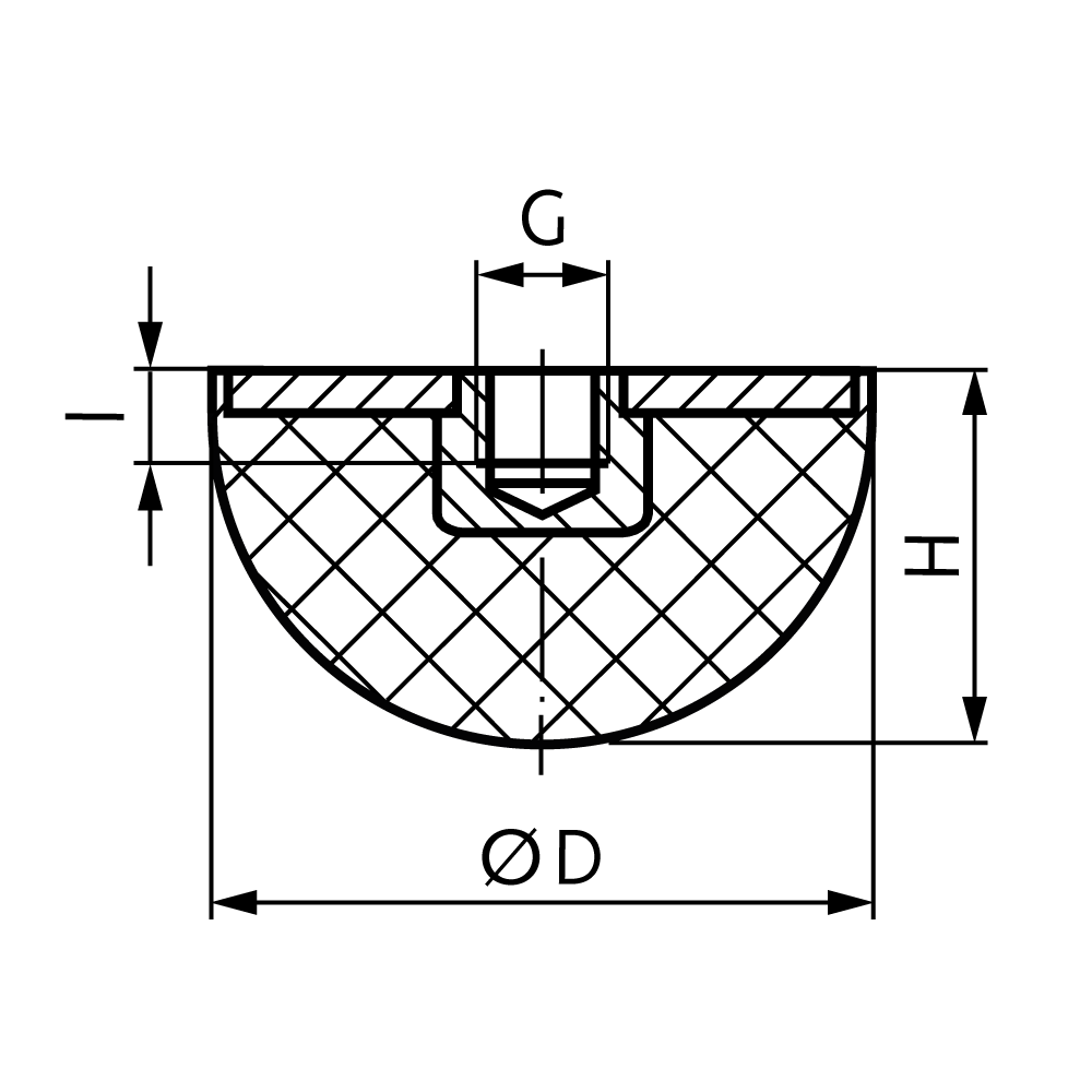 Rubber metal buffer KPR type I ø 20mm inner thread M6