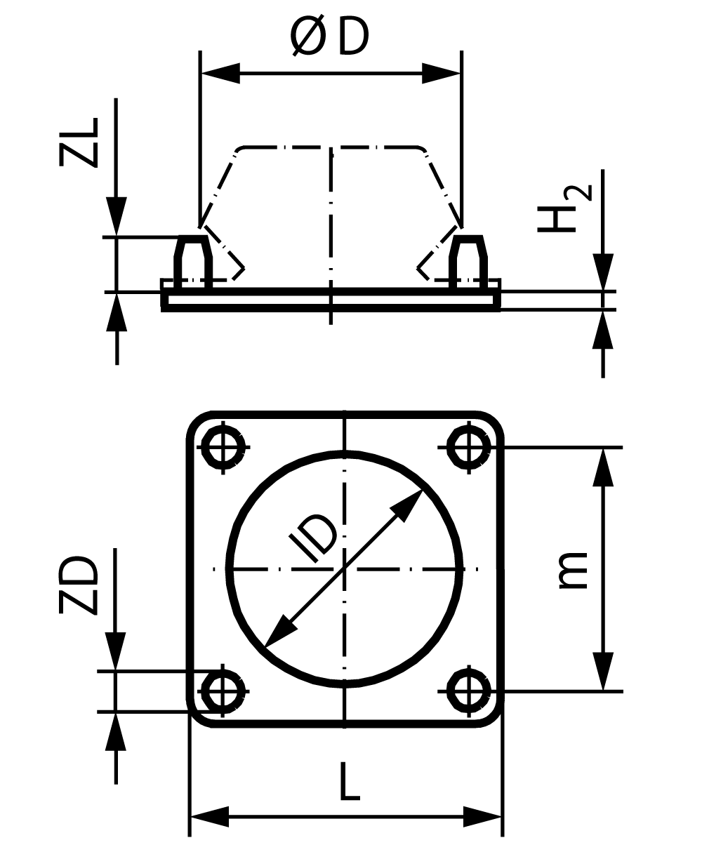 Rubber pad for machine feet square L=108mm
