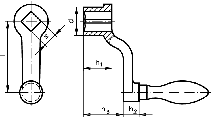 Cranked handle DIN 468 Tg with fixed ball handle length 315mm type 1