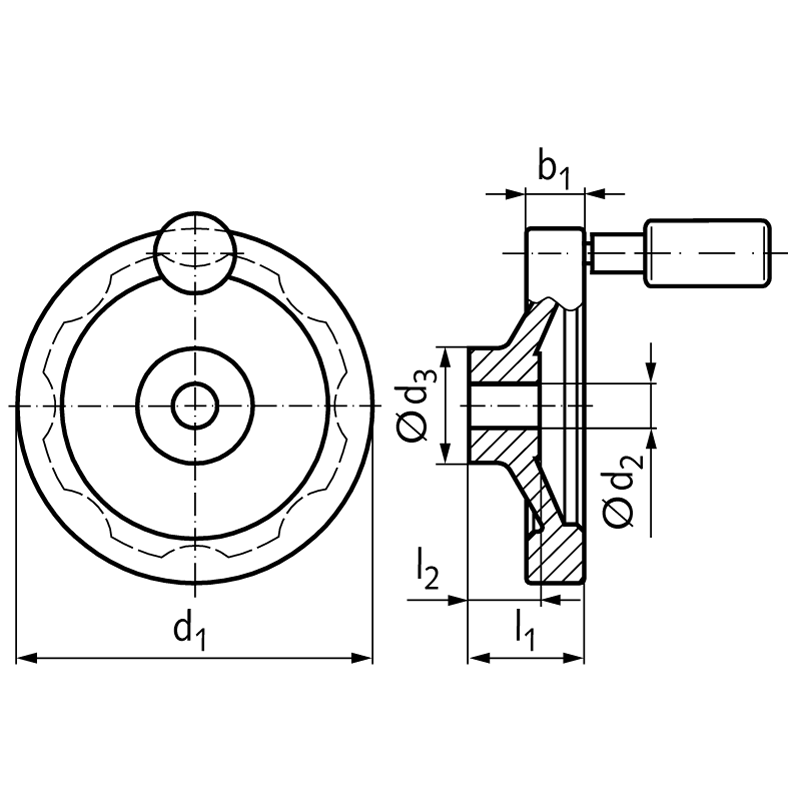 Solid-Disk handwheel 323 version B/G with Revolving handle diameter 80mm