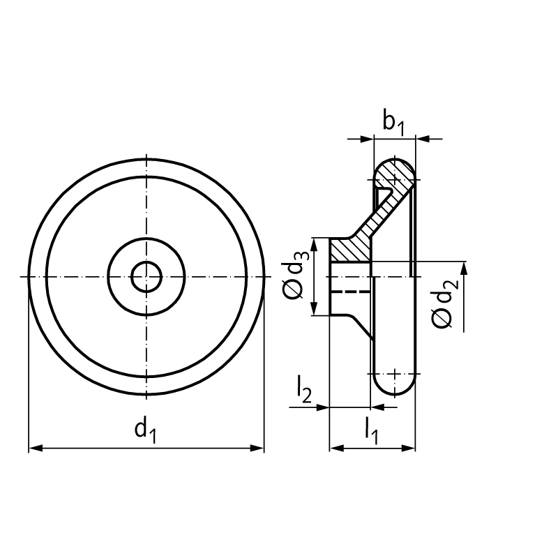 Solid-Disk handwheel similar to DIN 950 made of aluminium diameter 140mm