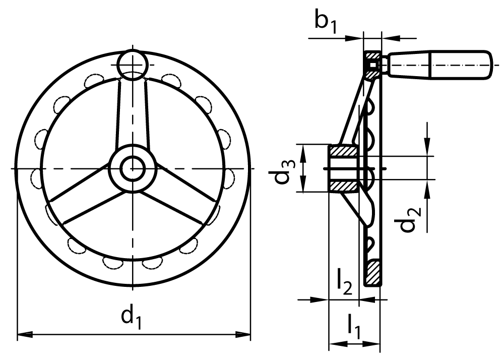 Spoked handwheel stainless steel 1.4308 solid version B/A without handle diameter 125mm