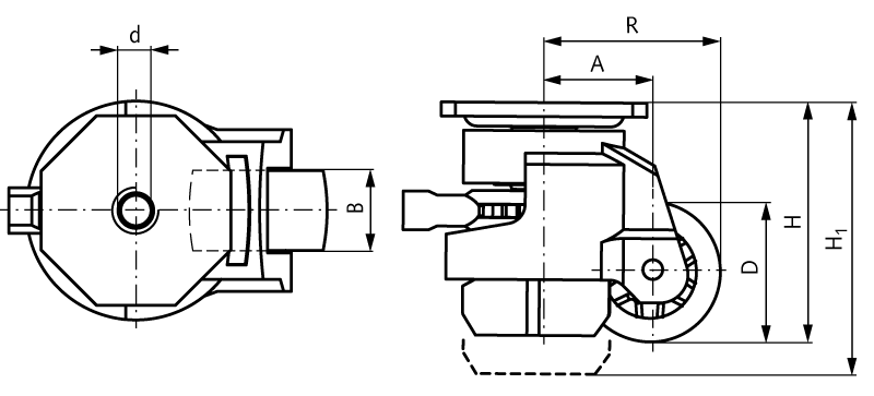 Lifting castor with hole ratchet adjustment swivel castor wheel Ø 75