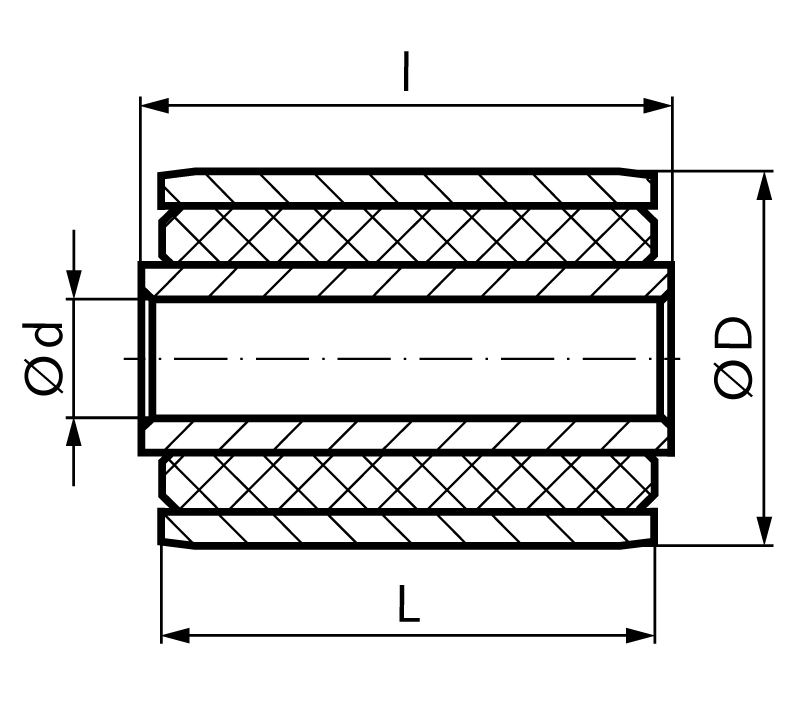 steel rubber bush PHO-V inner diameter 10mm outer diameter 18mm length of inner bush 20mm length of outer bush 18mm vulcanized version