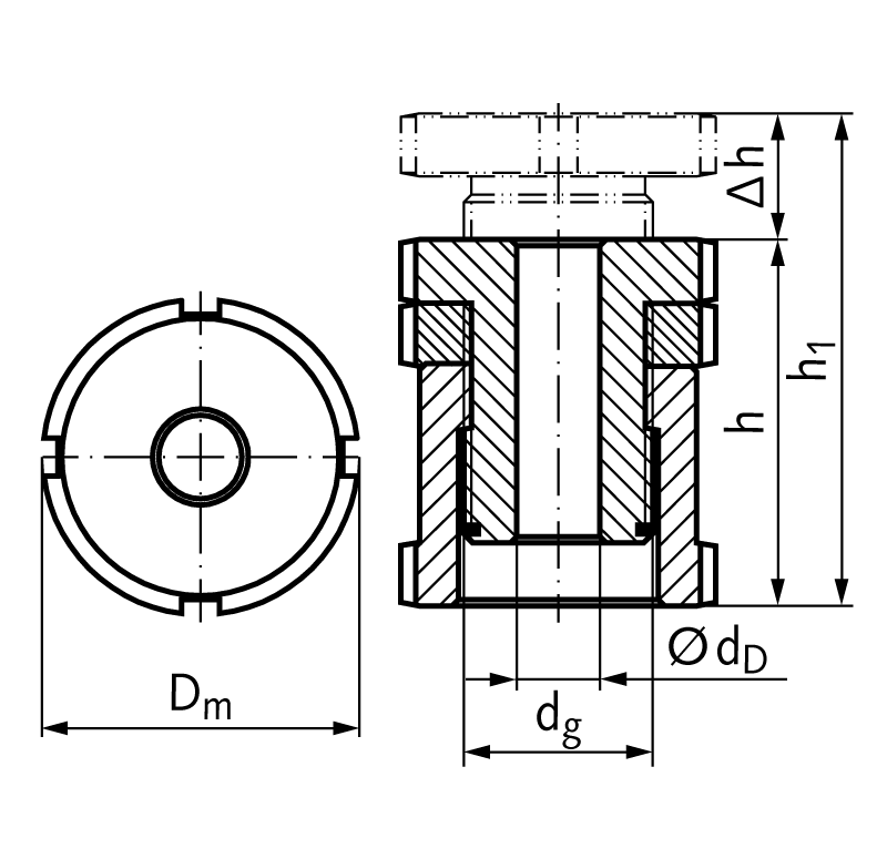 Precision levelling adjuster with locknut MN 686.2 40-22.0
